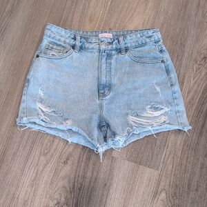 Pink Lily Light Blue Distressed Jean Shorts Size 28